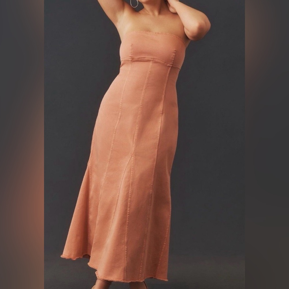 Pilcro Strapless Peach-Pink Midi Dress
